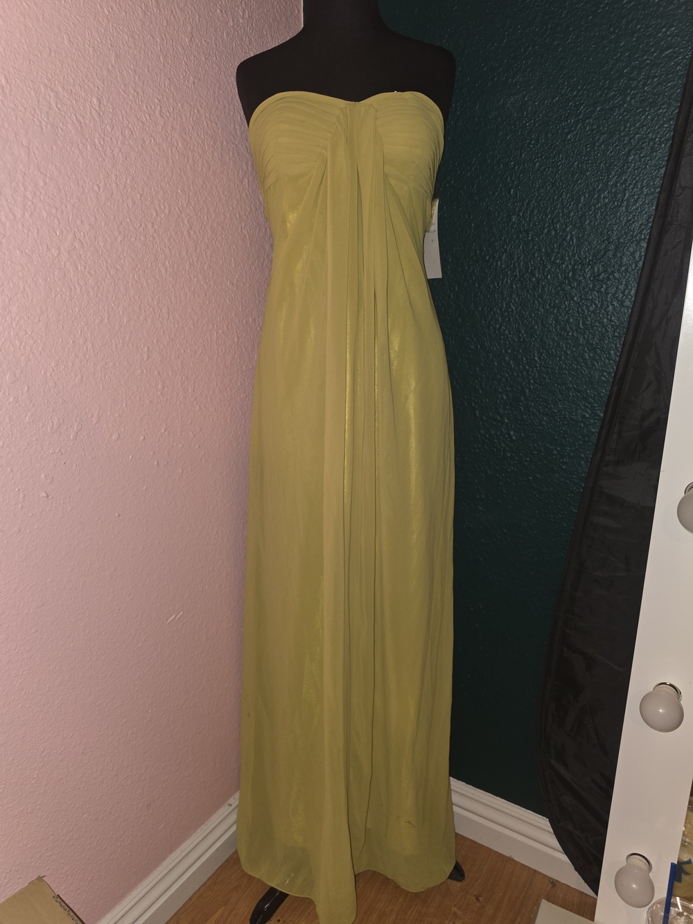 NaNa Lime Green  Strapless Draped Maxi Gown